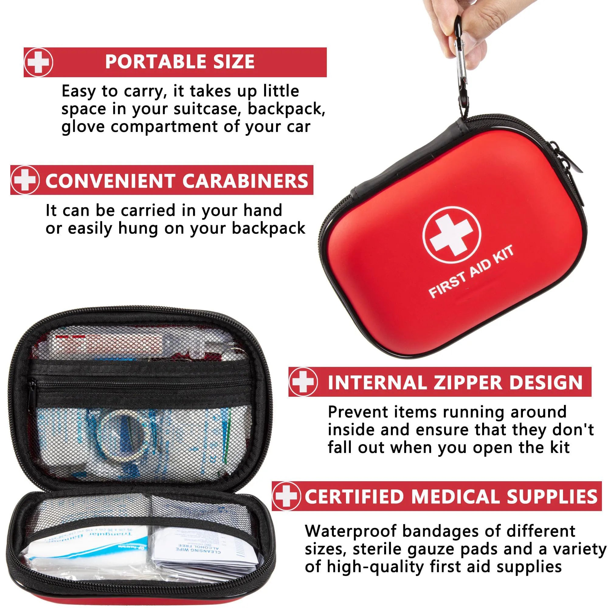 Mini First Aid Kit - 120 Piece Small Waterproof Hard Shell Medical Kit for Car, Home, Office, Travel, Camping, Sports, Outdoor