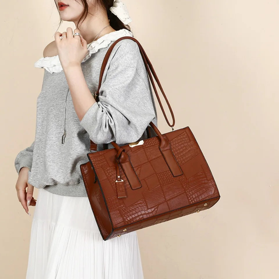 Large Capacity Shopping Bag for Daily Commuting Hand Bags Luxury Shoulder Bags Splicing Pu Leather Handbags Caual Tote New Sac