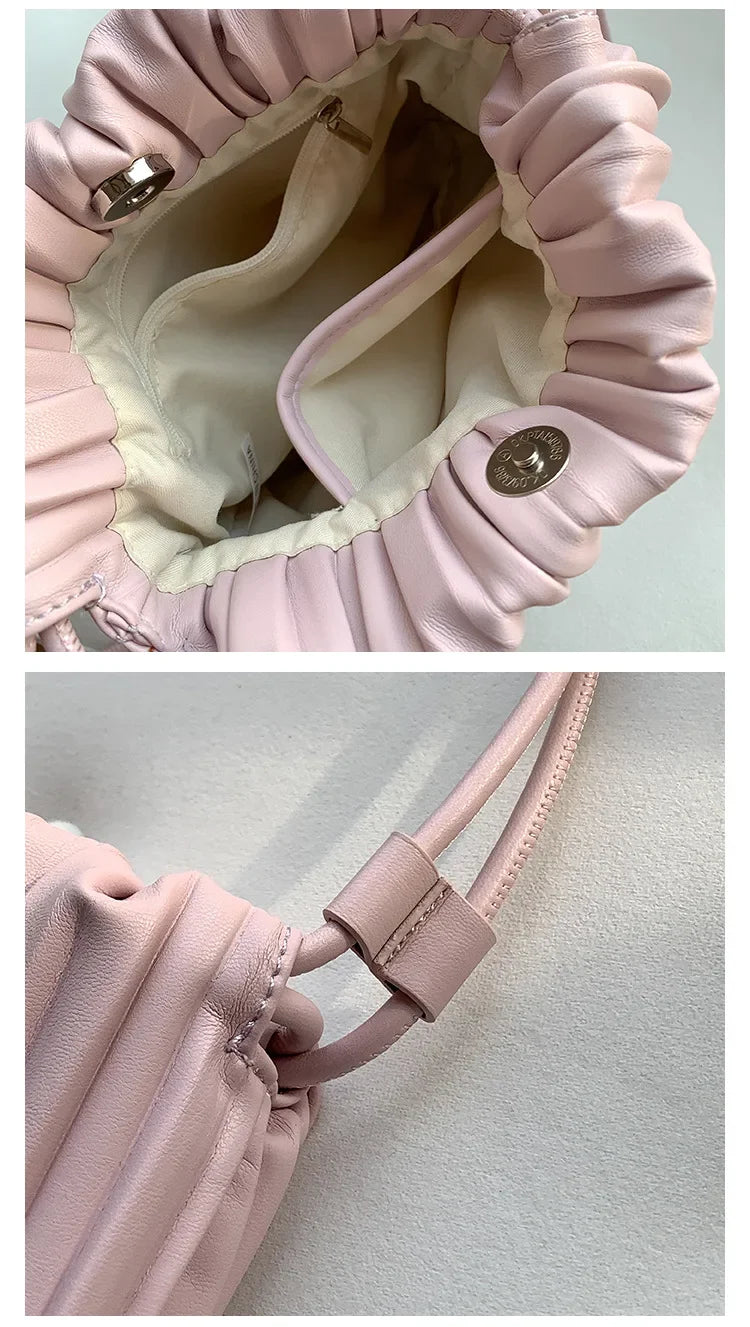 Luxury Women's Shoulder Crossbody Bag Summer New Luxury Soft PU Pleated Mini Bag Versatile Fashion Candy Color Small Square Bag