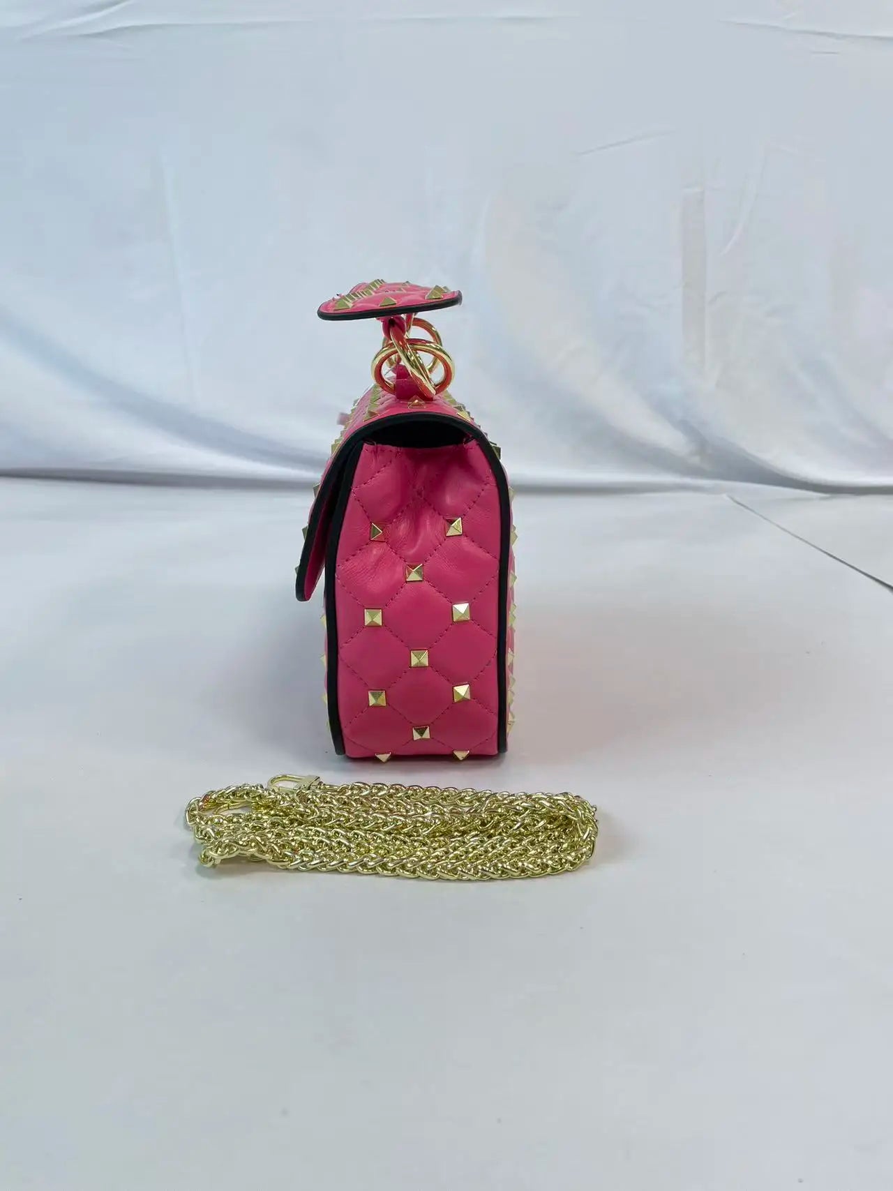 Handbags for Women Sheepskin Leather Rivet Chain Bag Designer Shoulder Bags Luxury Woman Messenger-package Rose Red