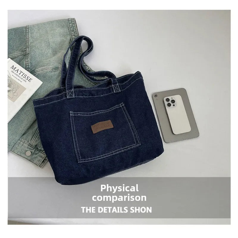 Denim Shoulder Bag Fashion Versatile Daily Commute Large Capacity Handbag