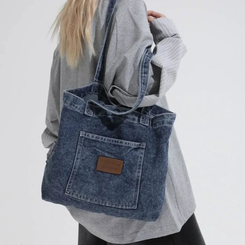 Denim Shoulder Bag Fashion Versatile Daily Commute Large Capacity Handbag