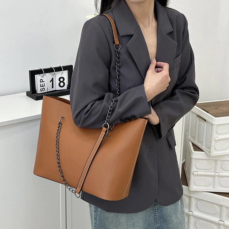 Luxury PU Leather Tote Bag For Women New Chains Shoulder Bag Large Capacity Handbag Travel Female Handle Bag bolso