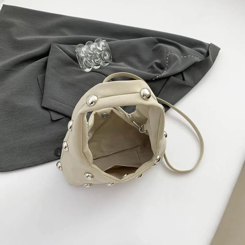 Luxury Purple Handbag For Women Luxury Studded Beading Handbags Wine Red Purse Solid Color Suede Leather Shoulder Crossbody Bags