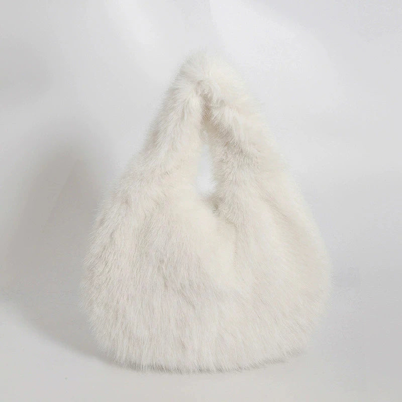 Small Hobo Handle Bags for Women Shoulder Bags Designer Furry Purse and Handbags Fashionable Cute Female Plush Bag