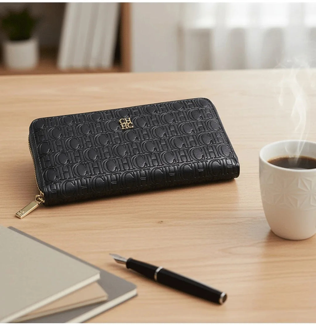 CH Women's Solid Colour Long Wallet Niche Design Fashion Simple Large Capacity Bag Luxury Temperament Vintage Classic Wallet