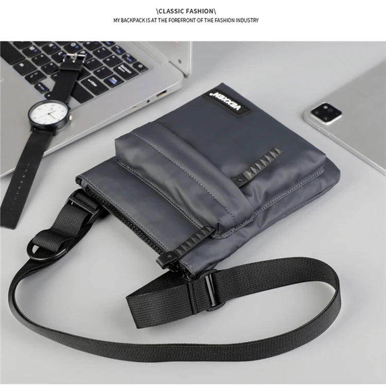 Messenger Sling Bags For Men Casual PU Leather Zipper Crossbody Pouch Simple Mini Crossbody Phone Bag Male Side Shoulder Bag