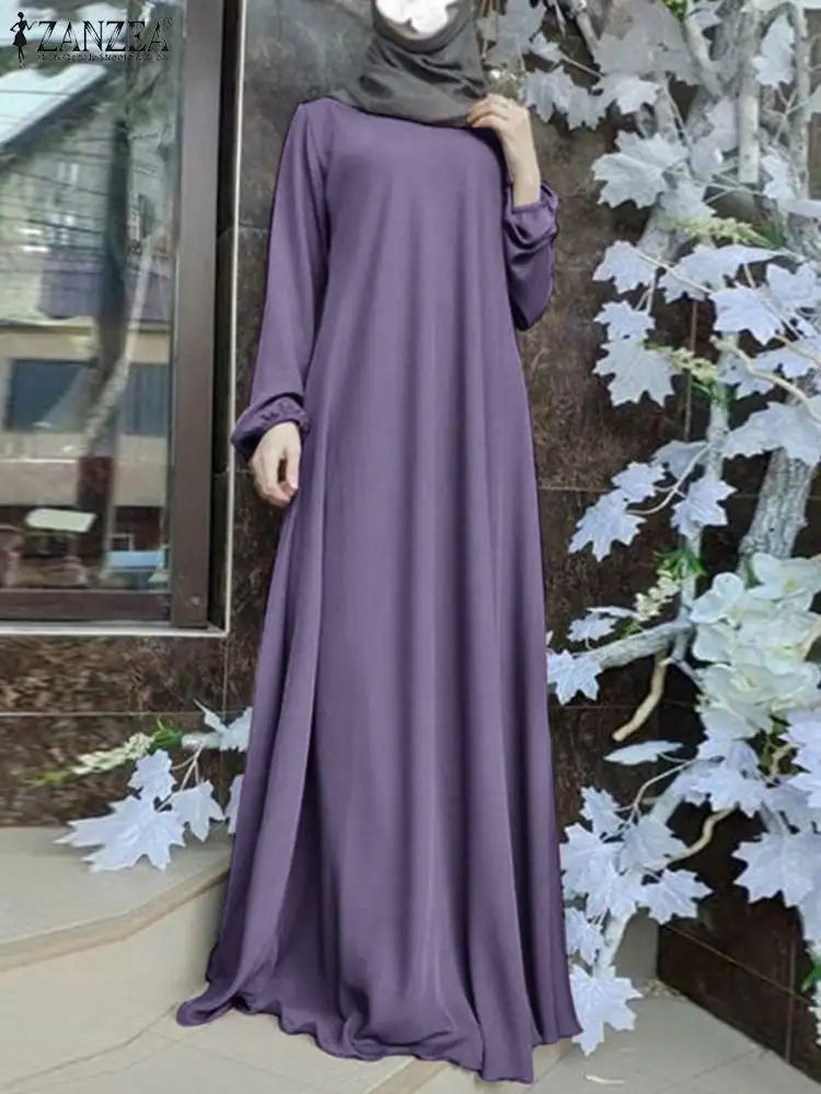 2025 ZANZEA Fashion Muslim Dress Women Tukey Abaya Robe Long Sleeve Maxi Sundress Vestido Dubai Kaftan Islamic Clothing Oversize