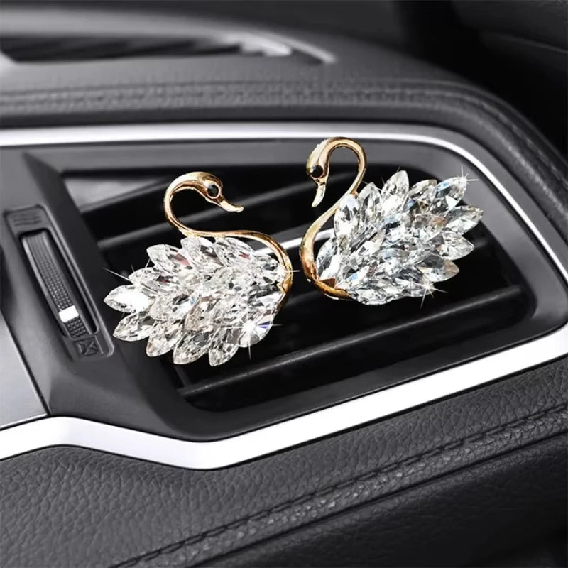 1 Pair Cute Car Diffuser Vent Clip Automotive Swan Vent Clip Air Freshener With Rhinestones Vehicle Aromatherapy
