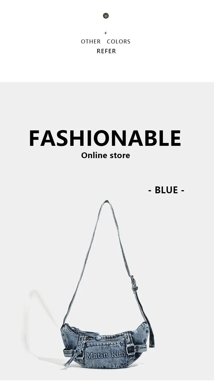 Shoulder Bag for Women New Washed Denim Bags Retro Crescent Bag Diagonal Span Underarm Tote Handbag Mini Portable