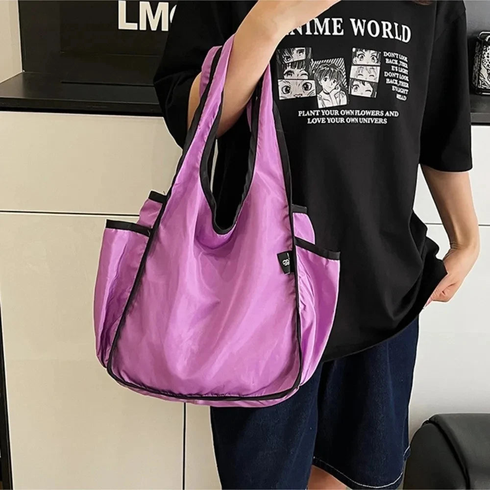 Large Capacity Lady Tote Bag Foldable Thickening Shopping Bag Lightweight Handbag Double-layer Shoulder Bag for Women