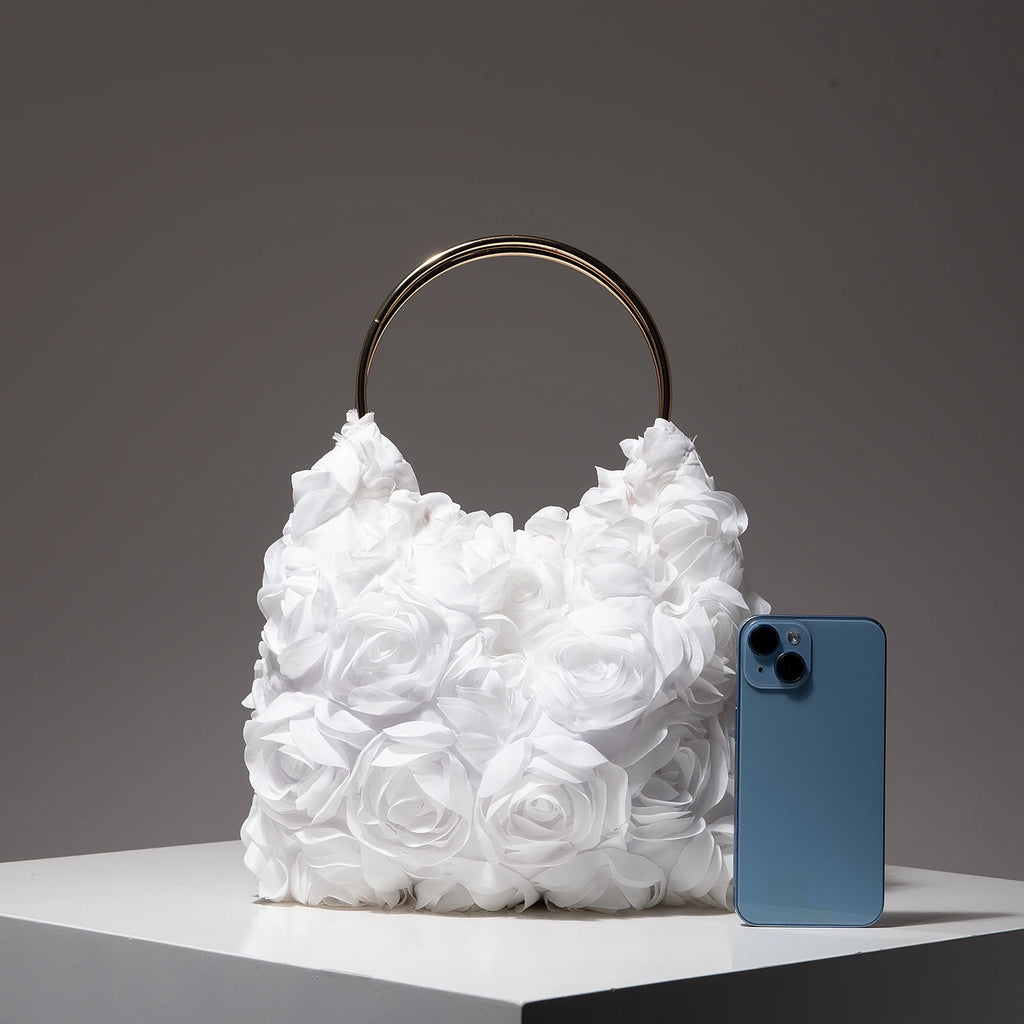 Luxury Rose Flower Tote Bags for Ladies， Prom Dresses for Women， Bag for Women Elegant， Wedding Items， Party Bag（Random Pattern）