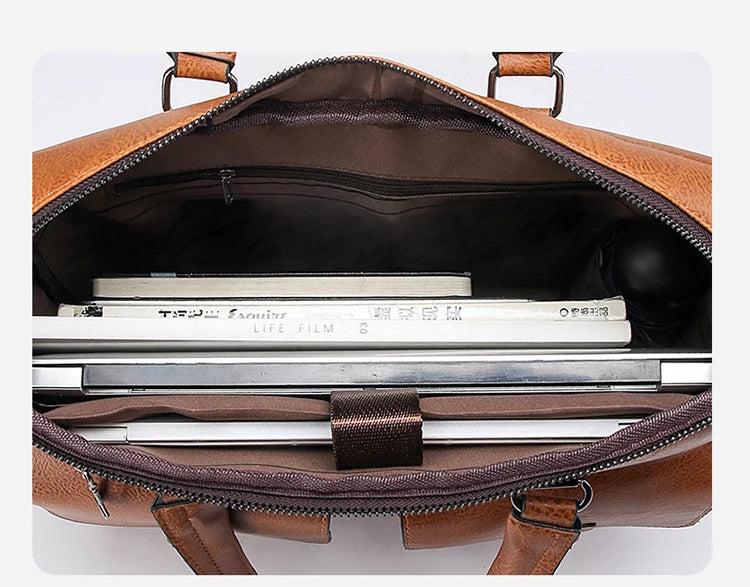 Luxury Brand Man Business Briefcase Bag PU Leather Messenger Shoulder Bag Men Office Lunch Bags For Laptop A4 File Male Handbags