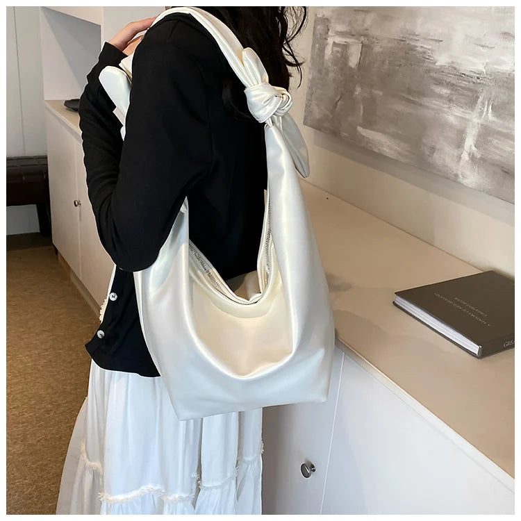 Leisure soft large-capacity bag female 2024 new fashion work shoulder bag college students relax tote bag
