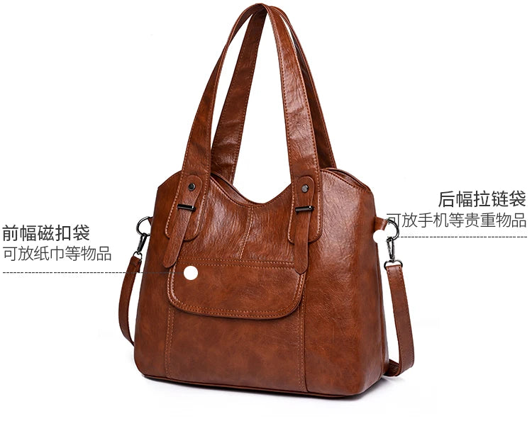 Luxury Soft Leather Handbags Designer Retro Crossbody Bags for Women 2023 New Large Capacity Ladies Shoulder Messenger Bag