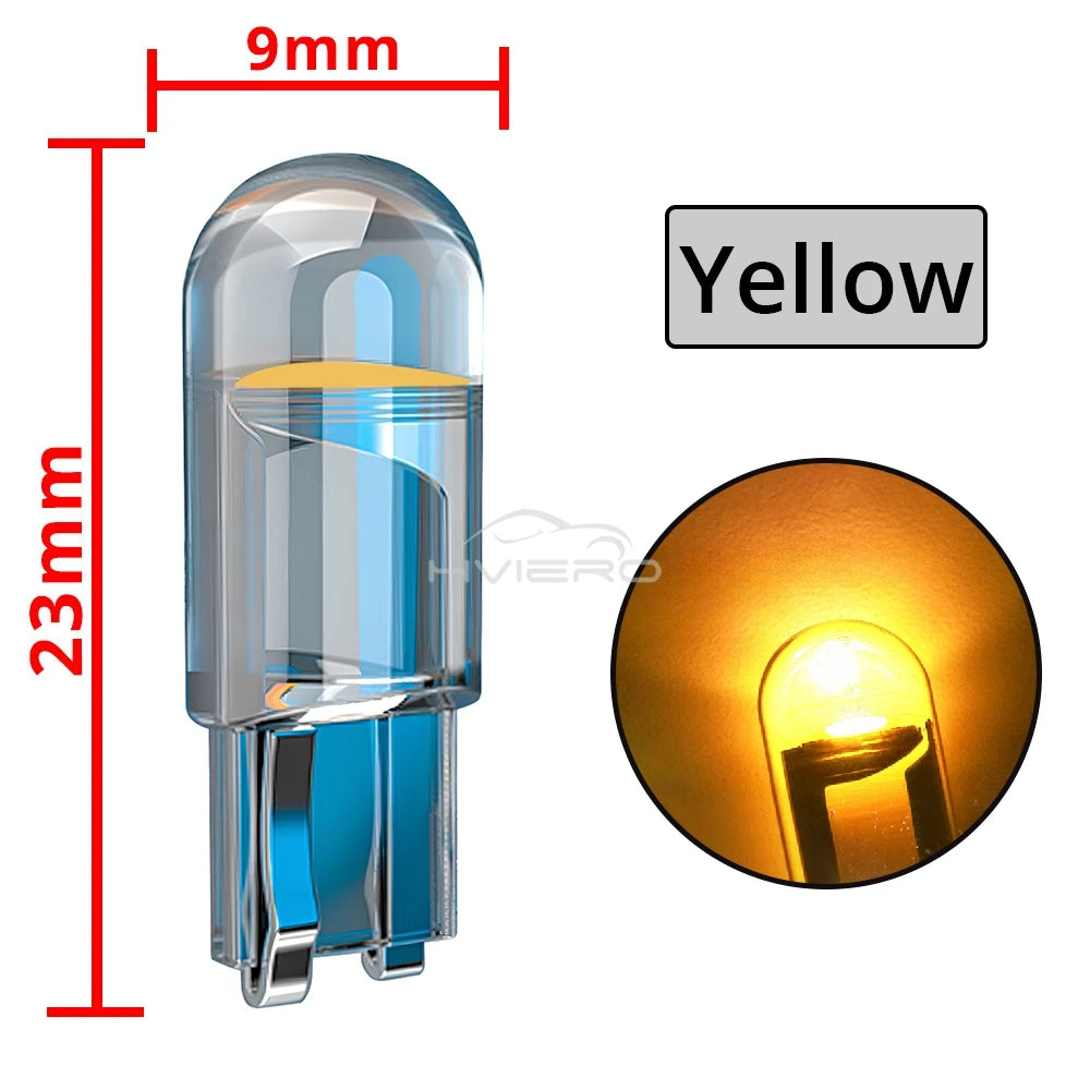 4X Car W5W 194 T10 LED Glass Housing Cob Auto Bulb White Red Blue Yellow Trunk Wedge License Plate Lamp Dome Tail Backup Light
