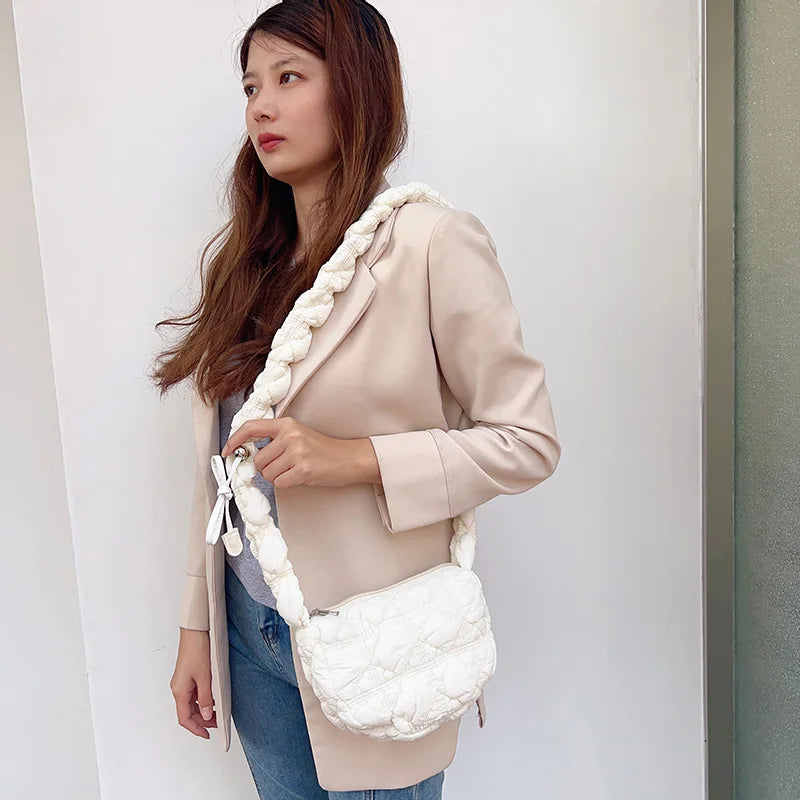 Crossbody Bag for Women Drawstring Strap Hobo Bag Puffer Zipper Underarm Bag Clutch Purse for Travel Shopping