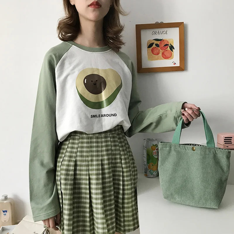Lunch Bag Corduroy Canvas Lunch Box Drawstring Picnic Tote Eco Cotton Cloth Small Handbag Dinner Container Food Storage Bags