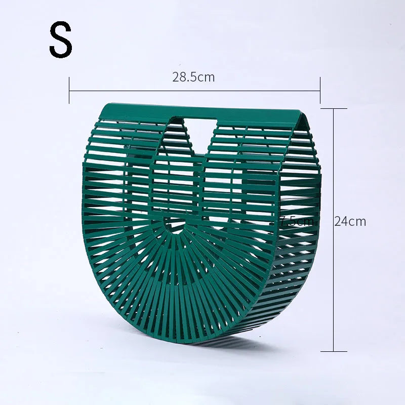 Fashion Straw Bag Bamboo Semi-circular Handbags High quality Hand woven Women Bags Bohemia Summer Ladies Beach Bag Bamboo Bags