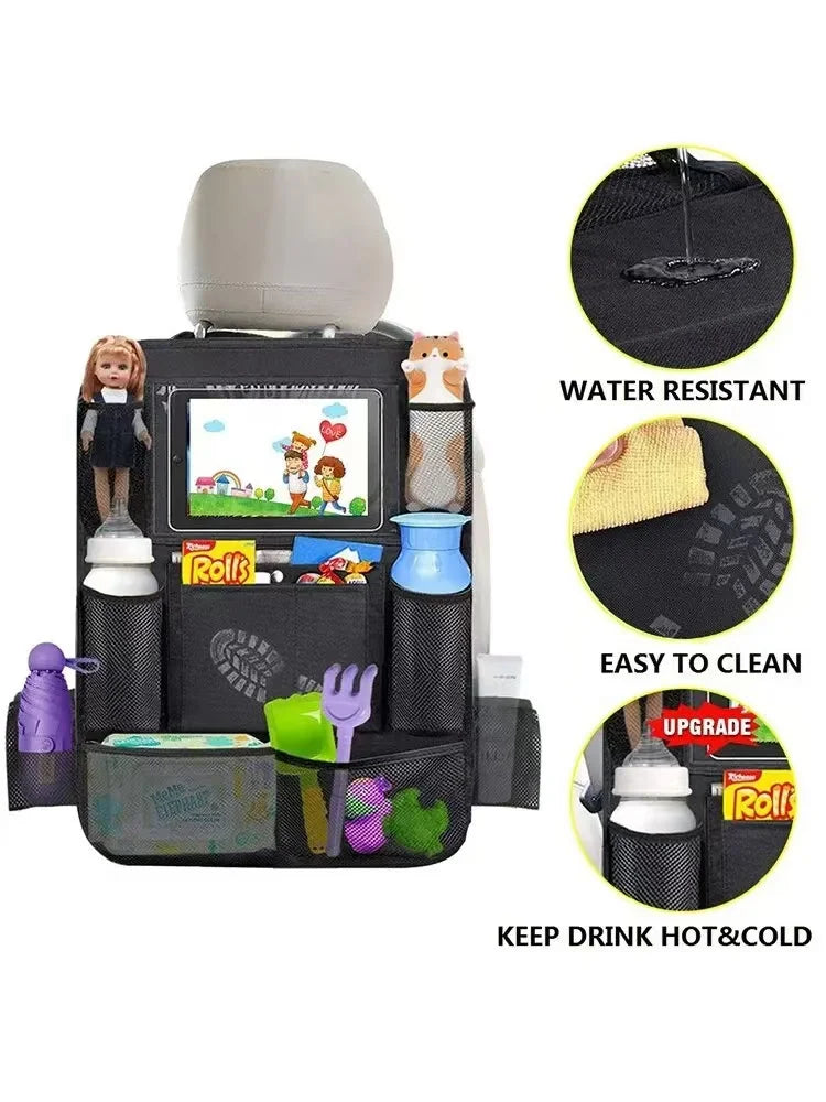 Car Seat Storage Organizer Multifunctional Oxford Fabric Car Back Multi Pocket Storage Bag with Touch Screen Tablet Holder