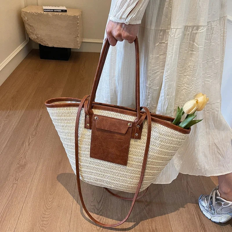 Luxury Designer Straw Beach Bag Large Capacity Beach Shoulder Bag For Women Summer Raffia Handbag Shopper Basket Tote Travel Bag