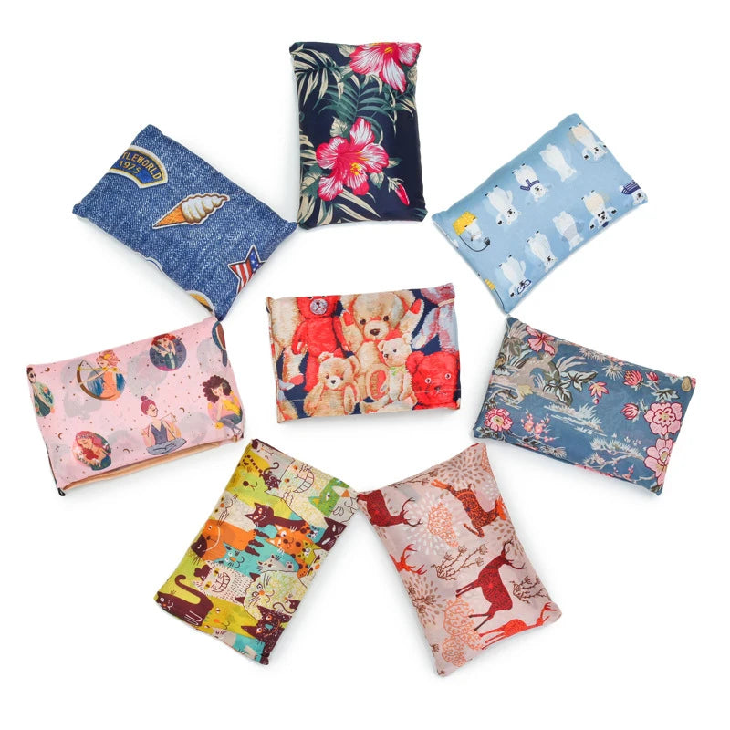 Fashion Pocket Tote Women Bag Eco-Friendly Folding Shopping Bag Reusable Portable Shoulder Handbag for Travel Supermarket