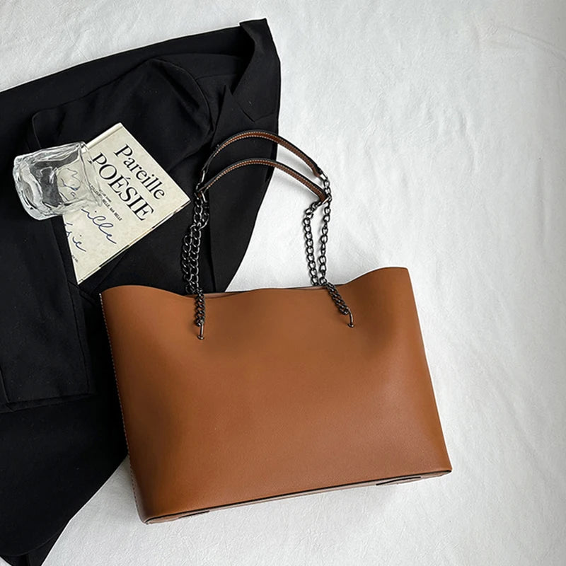 Luxury PU Leather Tote Bag For Women New Chains Shoulder Bag Large Capacity Handbag Travel Female Handle Bag bolso