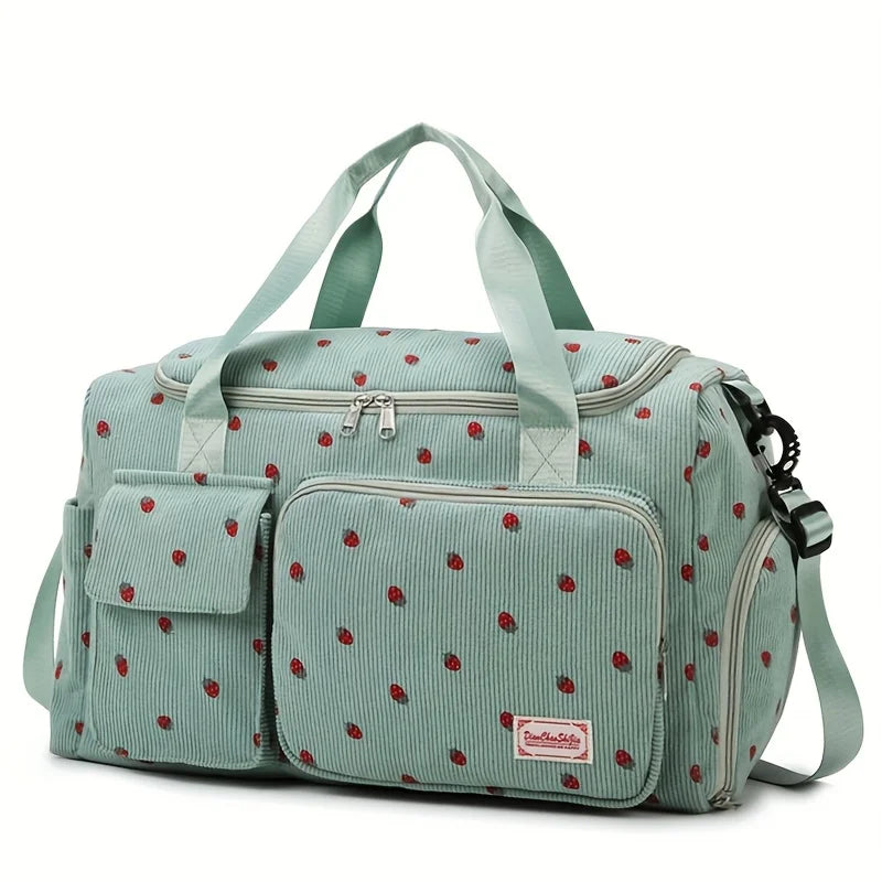 Large Capacity Strawberry Print Duffel Bag with Multiple Compartments - Ideal for Travel, Gym, and Everyday Use, Casual Style
