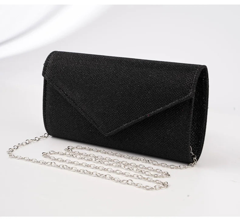 Women Envelope Evening Bag Glitter Ladies Chain Shoulder Bags Shiny Silver Long Purse Female Wedding Party Clutches Mini Handbag