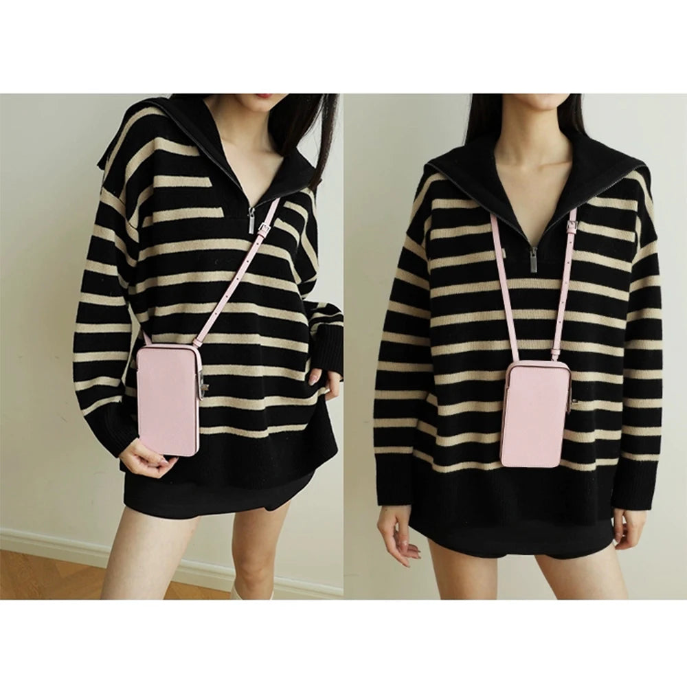 Luxury Design Phone Bag Woman Portable Genuine Leather Cross-body Bag Custom Name Fashion Casual Lady Shoulder Bag Card Wallet