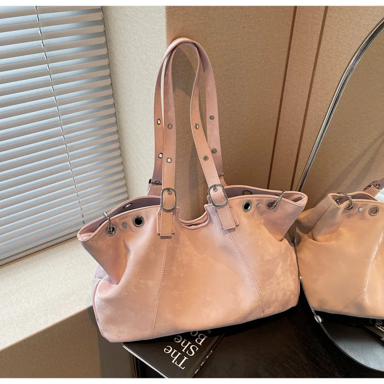 Personality Tote Bag for Women Solid Suede Pillow Underarm Bags Large Capacity Female Commute Shoulder Bags Matte Travel Pack