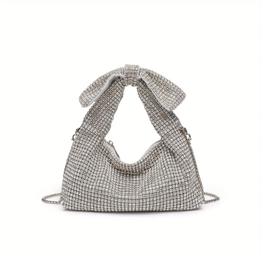 Bow Evening Bag for Women Rhinestone Shoulder Purse Glamorous Crystal Crossbody Bag Sparkling Party Clutch for Special Occasions