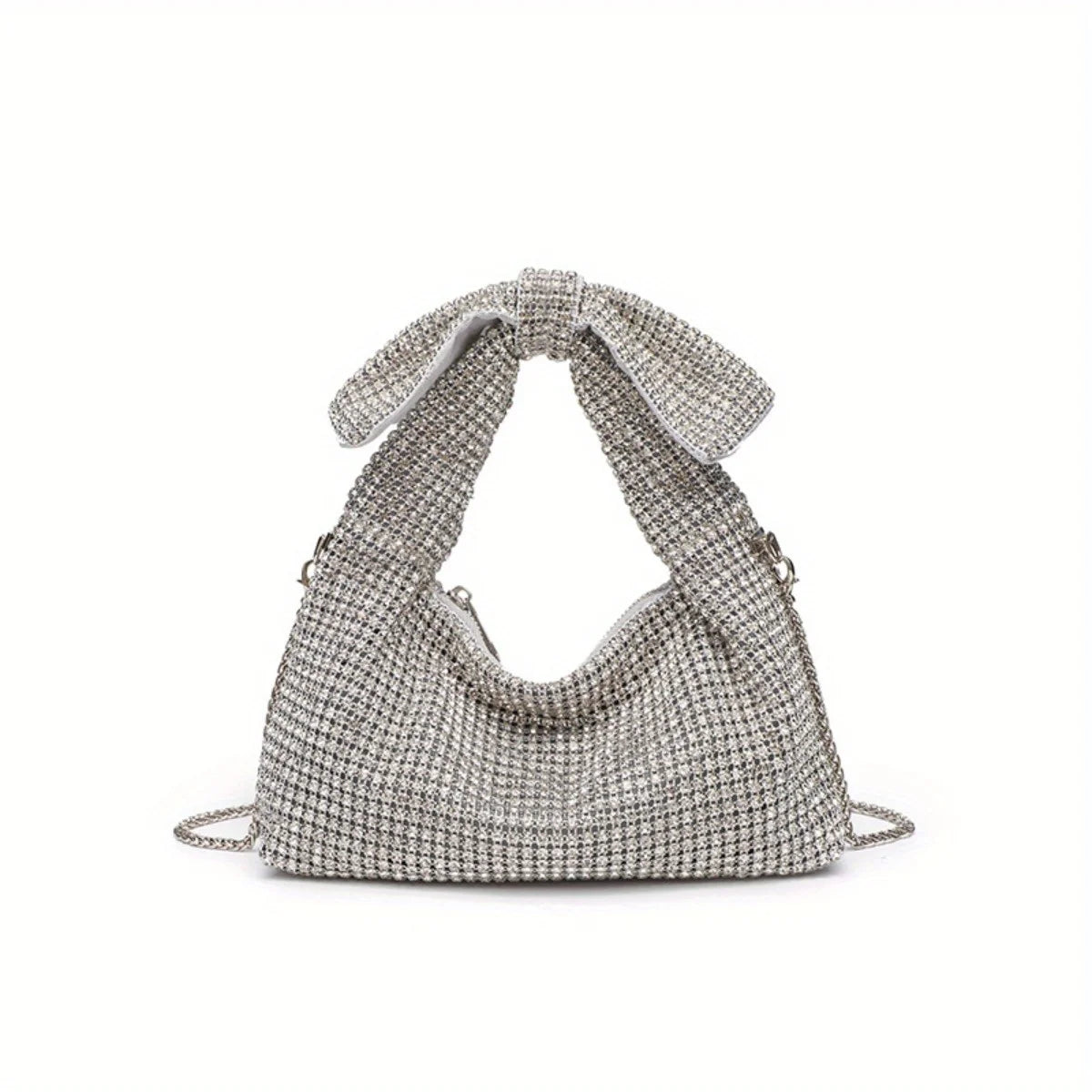 Bow Evening Bag for Women Rhinestone Shoulder Purse Glamorous Crystal Crossbody Bag Sparkling Party Clutch for Special Occasions