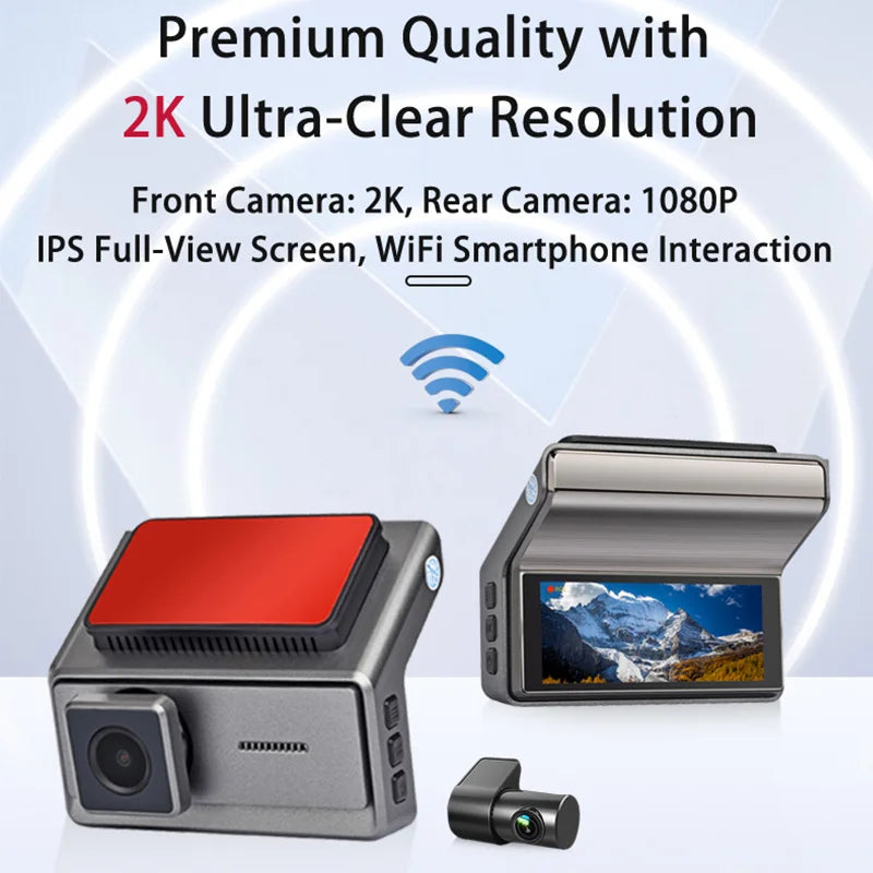 Dash Cam UHD 2K for Car Camera Night Vision With GPS WiFi 24h Parking Loop Record 2K Front 1080P Rear Dual Lens Driving Recorder
