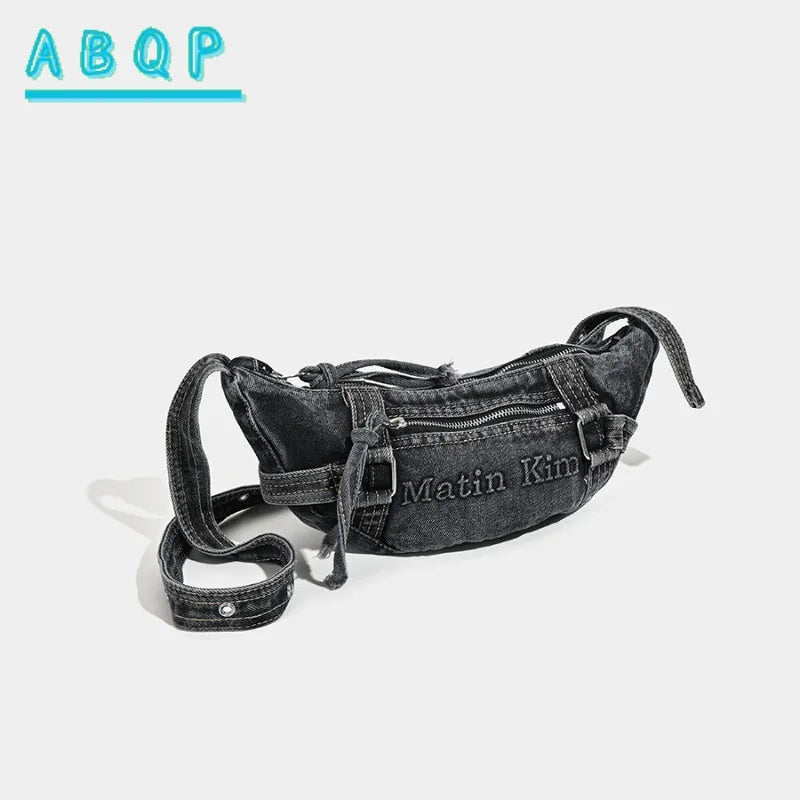 Shoulder Bag for Women New Washed Denim Bags Retro Crescent Bag Diagonal Span Underarm Tote Handbag Mini Portable