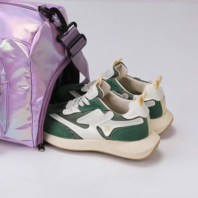 Holographic Glamour Duffel Bag - Spacious,Stylish Shoulder Tote with Shoe Compartment for Effortless Weekend Escapes -