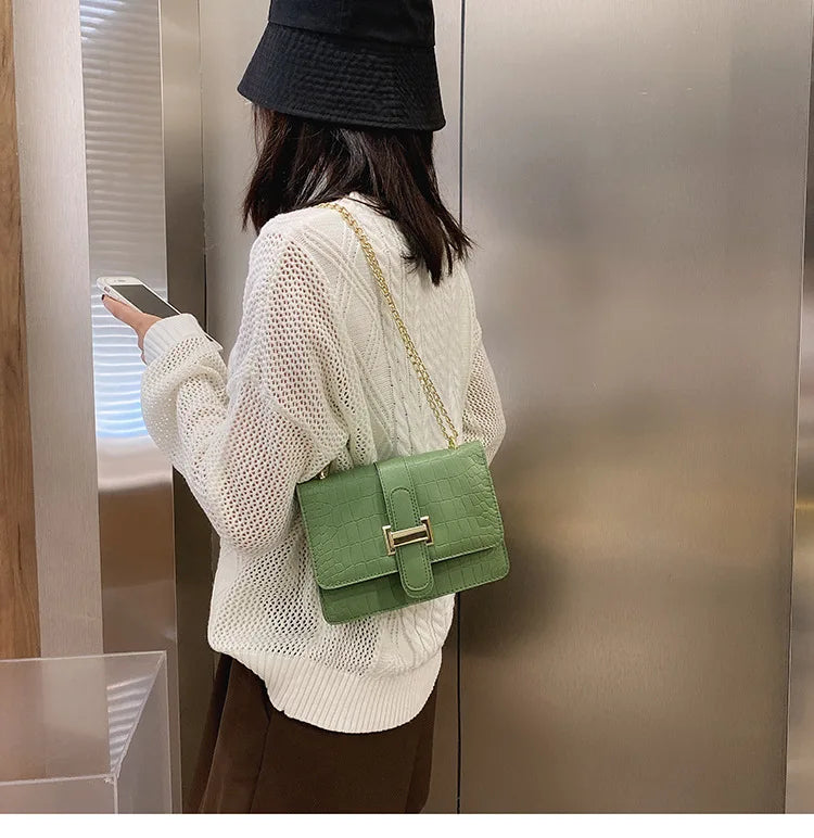 Luxury Stone Pattern Women Single Shoulder Crossbody Bags Fashion PU Leather Chains Handbags Messenger Bag Small Square Bag