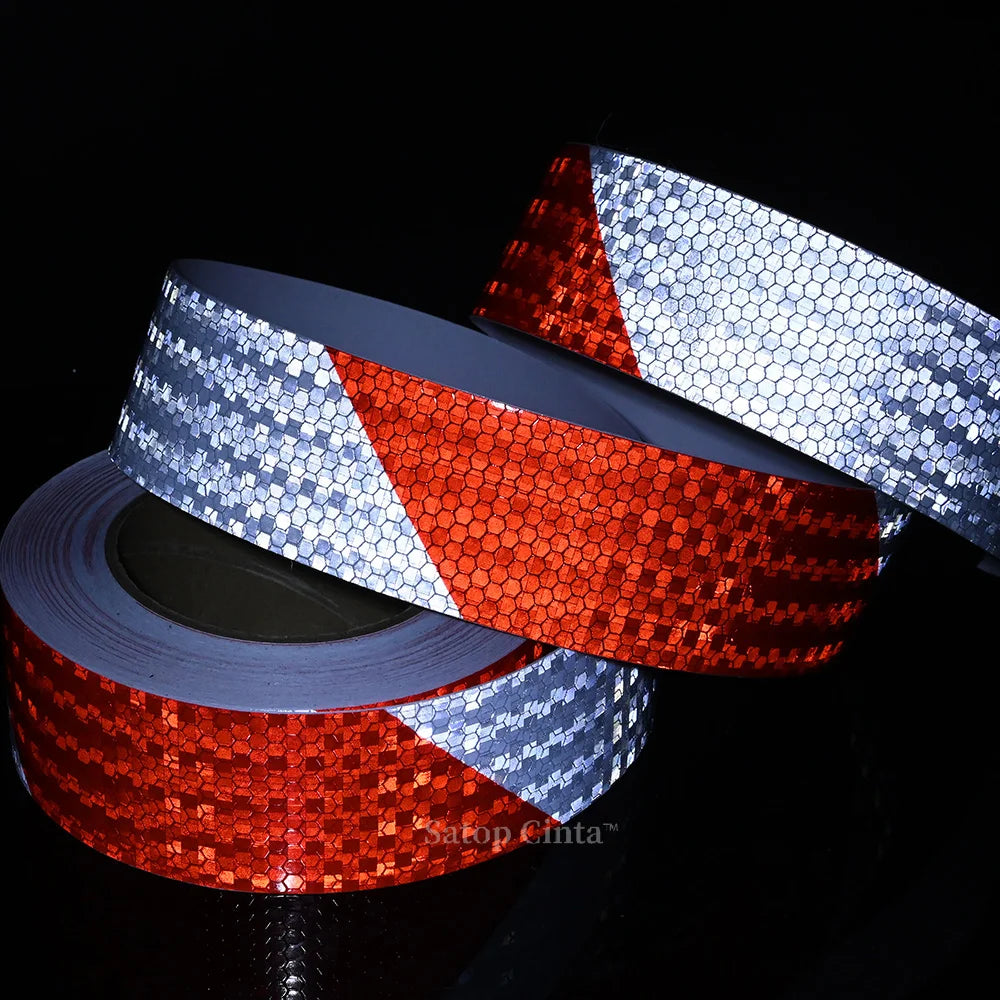 Twill Reflective Tape 5cm*25m Left Right Strips Red White Reflectors Stickers Waterproof Self-Adhesive Safety Conspicuity Decals