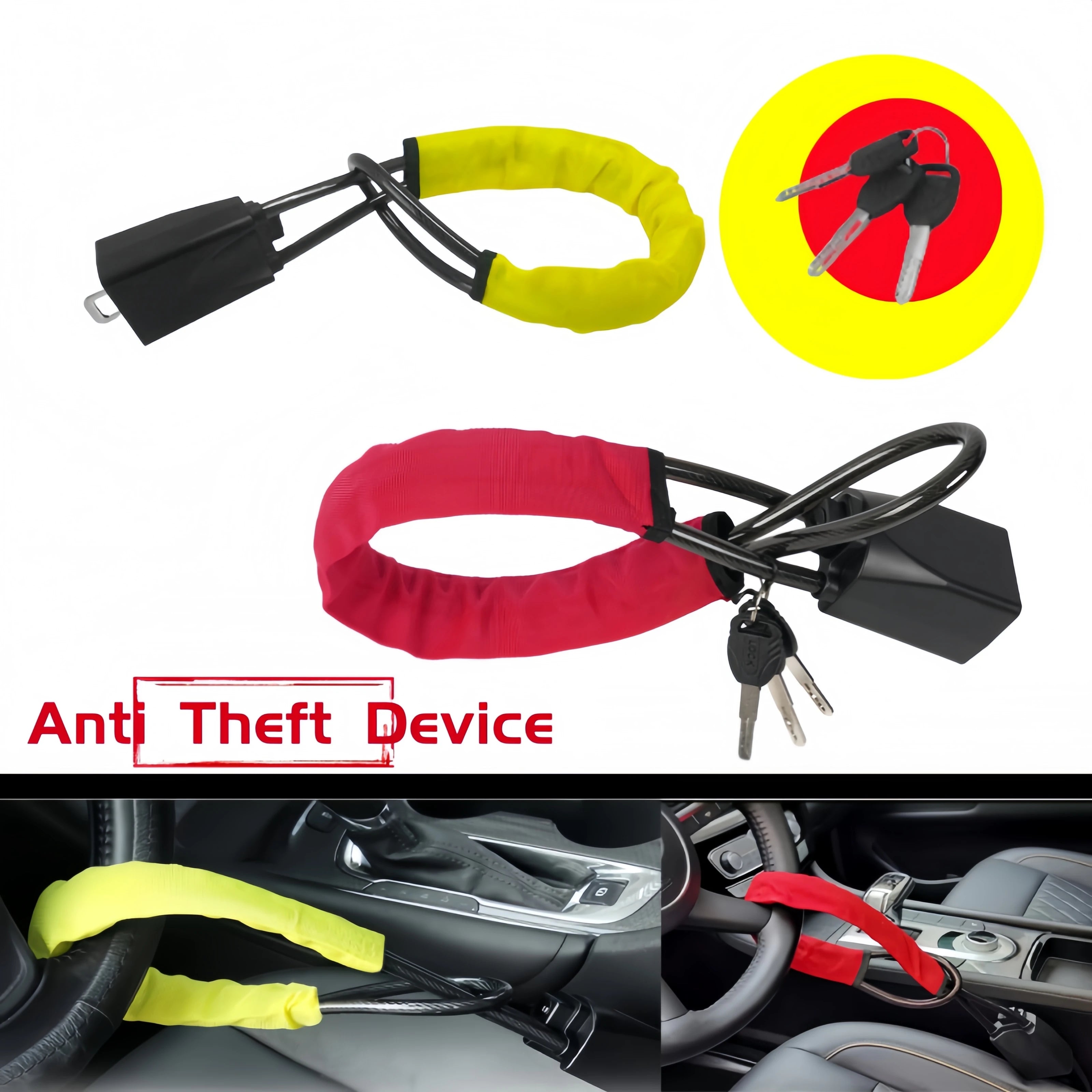 Heavy Duty Steering Wheel Lock Anti Theft Device Universal Fit Security Lock for Car Truck SUV Van Vehicle Protection