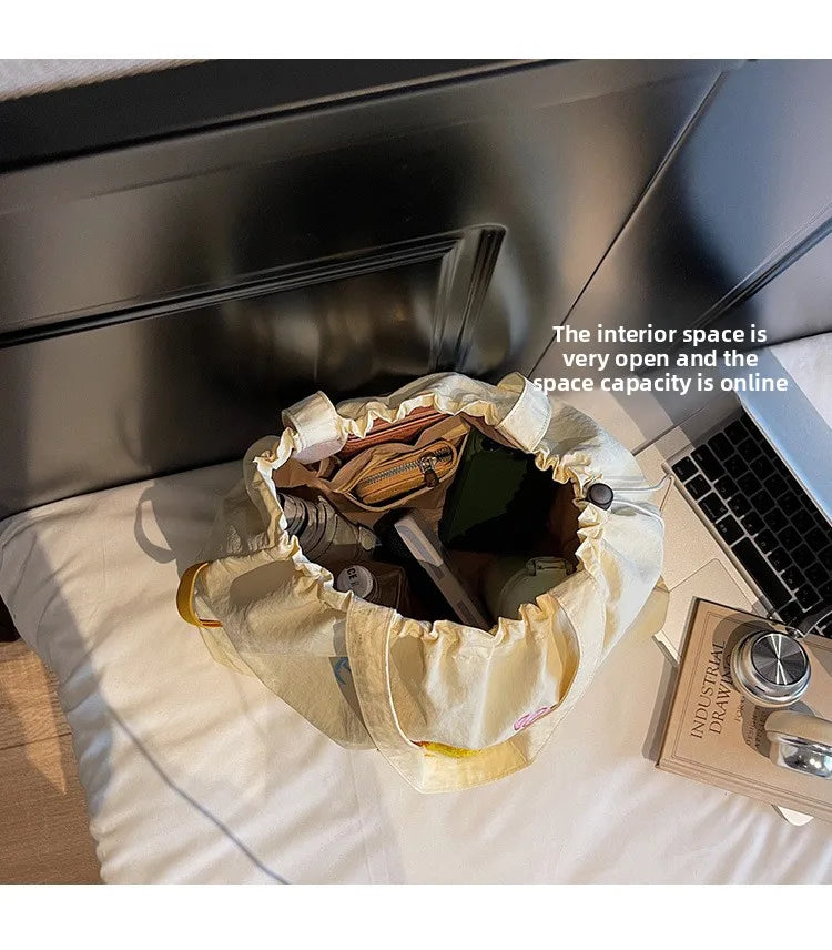 Leisure Large Capacity Single Shoulder Bag Trendy Embroidered Nylon Tote Bag School Style Sweet Handle Bag