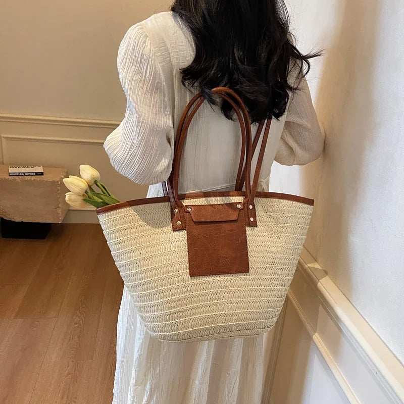Luxury Designer Straw Beach Bag Large Capacity Beach Shoulder Bag For Women Summer Raffia Handbag Shopper Basket Tote Travel Bag