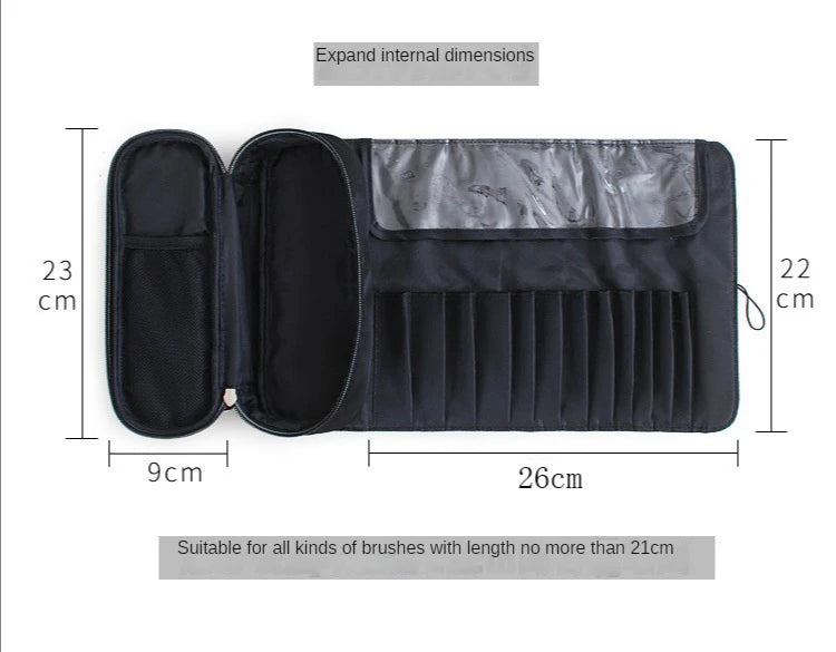 Makeup Bag Women's Cosmetic Brush Bag Travel Organizer Makeup Brushes Fold Tools Rolling Bags Waterproof Nylon Makeup Case
