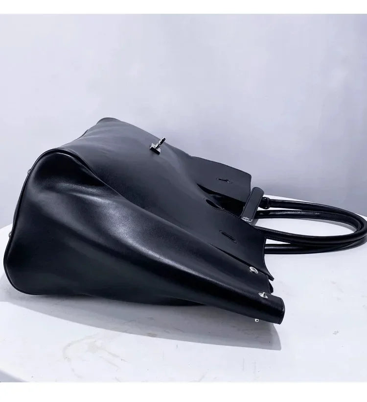 Luxury Brand Silver Buckle Fashion Genuine Leather Handbag New Large Capacity Tote Bag Designer Women's Commuter Shoulder Bag