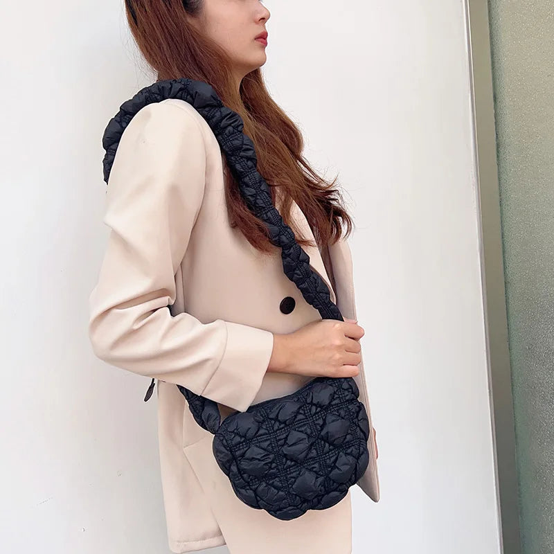 Crossbody Bag for Women Drawstring Strap Hobo Bag Puffer Zipper Underarm Bag Clutch Purse for Travel Shopping