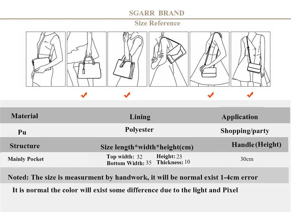 Luxury Pu Leather Handbags Shoulder Bags High Quality Ladies Big Shoulder Messenger Bags Fashion Female Rivet Tote Travel Bag