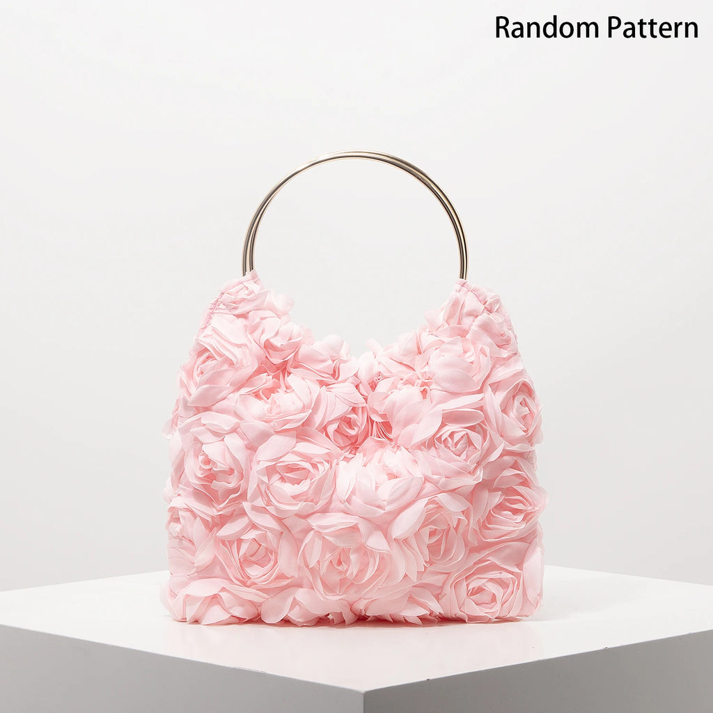 Luxury Rose Flower Tote Bags for Ladies， Prom Dresses for Women， Bag for Women Elegant， Wedding Items， Party Bag（Random Pattern）