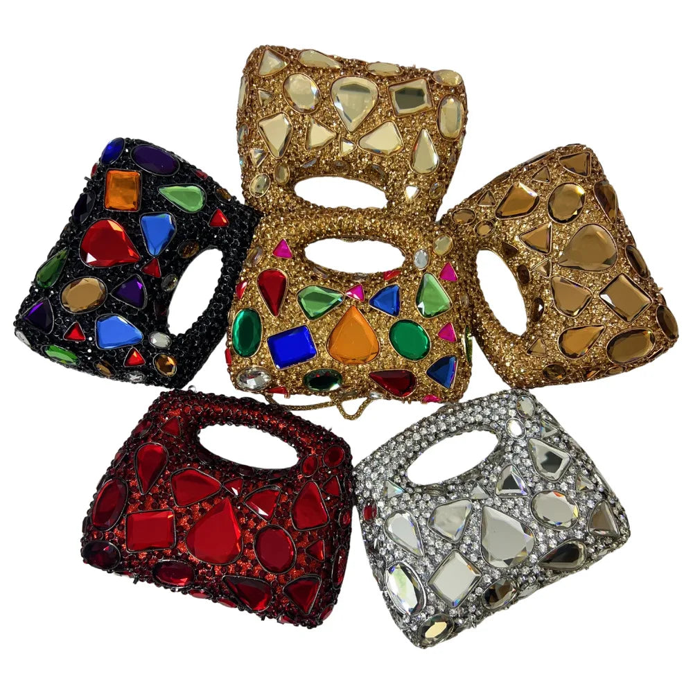 XIYUAN Crystal Clutch Purse Women Luxury Evening Bags Party Diamond Shoulder Bags Cocktail Rhinestone Handbags Golden Gem Purses