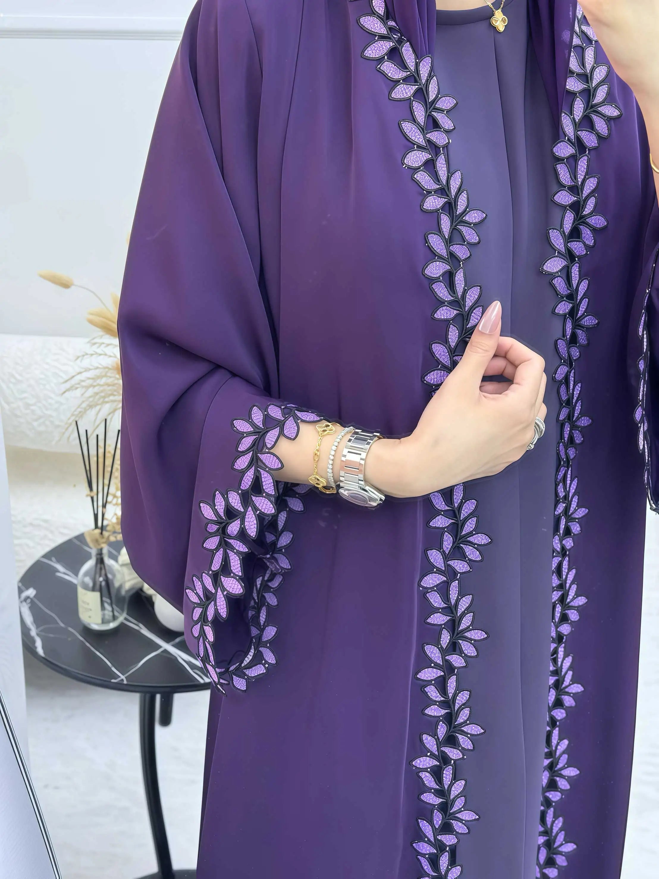 Dubai Elegant Beige Abaya for Muslim Women - Intricately Crafted with Multicolored Embroidery Piece in Islamic Modest Fashion