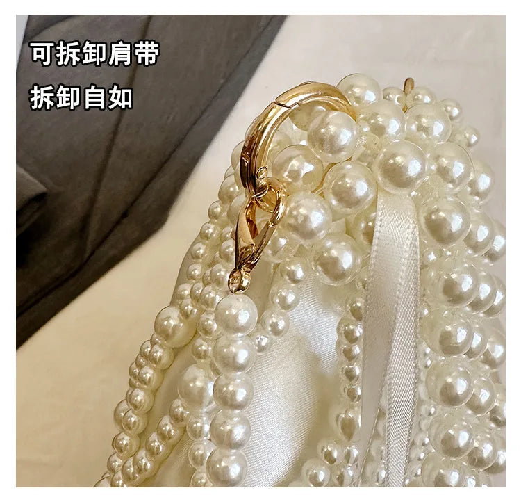 Sweet Girls Fashionable Handmade Pearl Beaded Bag French Style Hollow Out Evening Bag Elegant Single Shoulder Bag Sac A Main