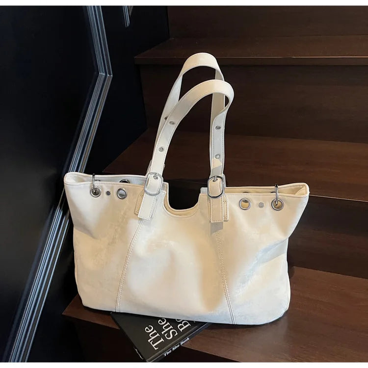 Personality Tote Bag for Women Solid Suede Pillow Underarm Bags Large Capacity Female Commute Shoulder Bags Matte Travel Pack